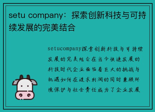 setu company：探索创新科技与可持续发展的完美结合