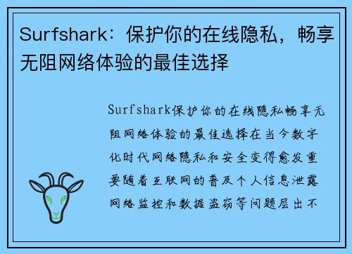 Surfshark：保护你的在线隐私，畅享无阻网络体验的最佳选择